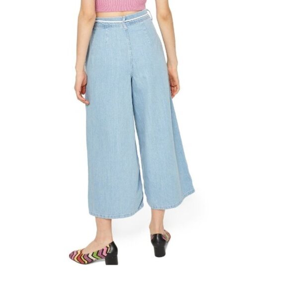 TOPSHOP MOTO Pleat Tie Crop Wide-Leg Jeans - Picture 2 of 7